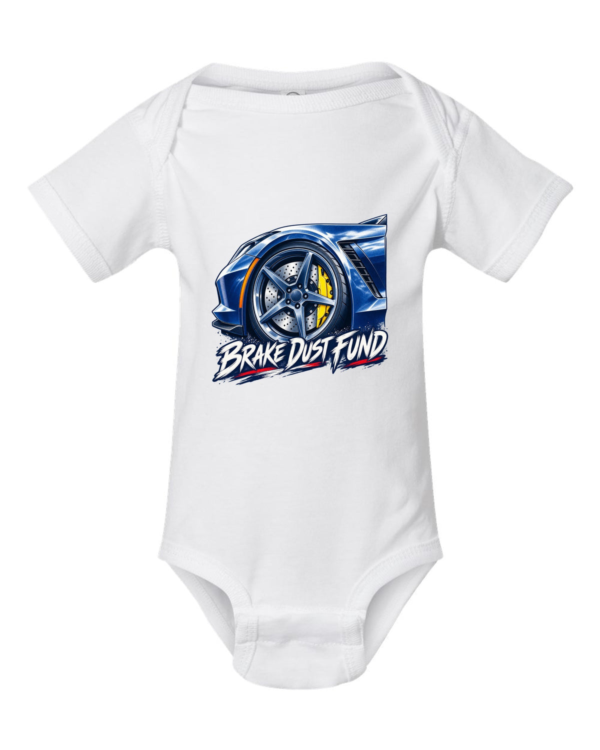 Exploded cutaway engine print of a 1970 Chevrolet Corvette C3 Stingray LS5 with Big Block 454 text white baby onesie front view with the design