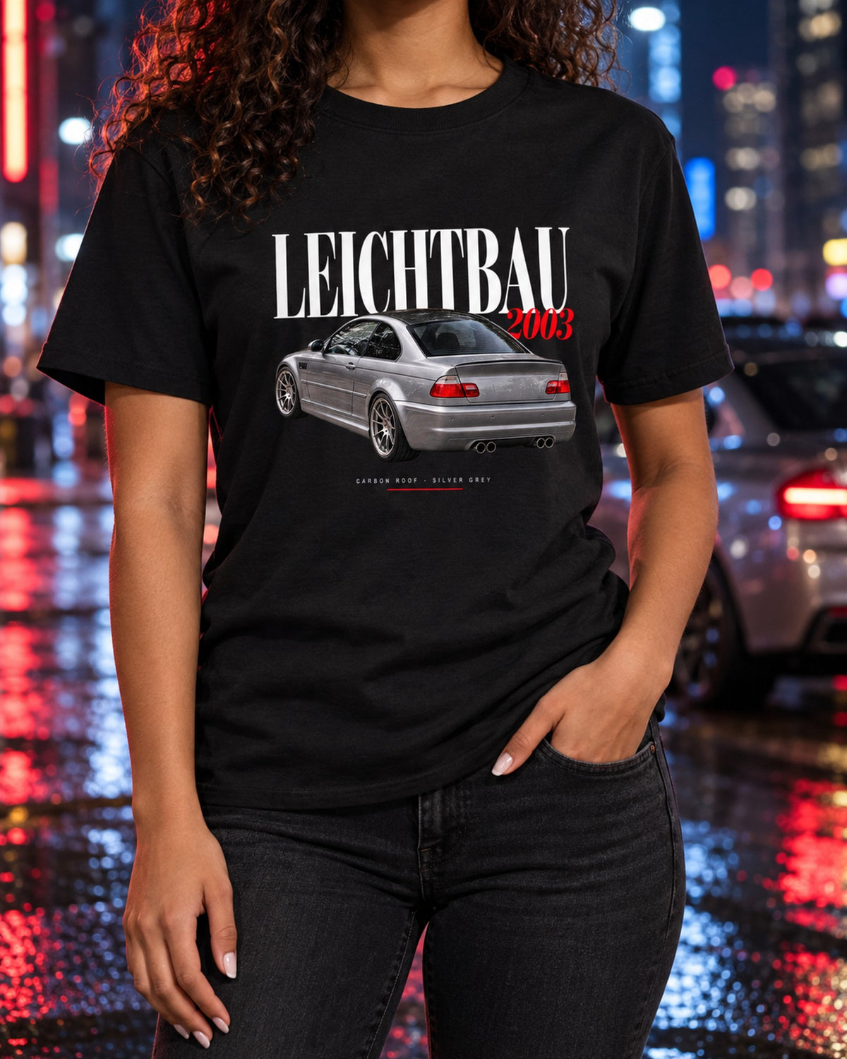 BMW E46 M3 CSL 2003 Leichtbau Editorial Shirt, Carbon Roof T-Shirt Black worn hero