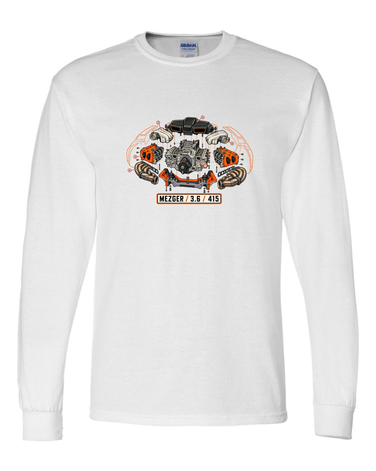 Porsche 992 Targa roll hoop sunset gradient minimalist design white long sleeve front view with the design