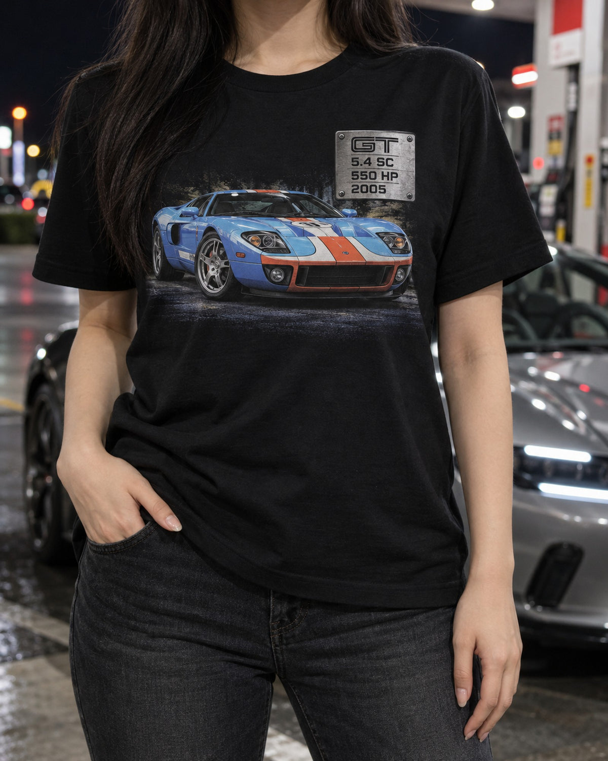 Ford GT 2005 Data Plate Shirt, 5.4 Supercharged Car Guy Tee T-Shirt Black worn hero