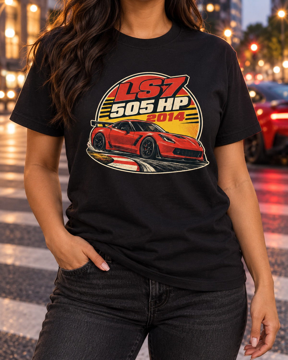 2014 Camaro Z/28 LS7 Vintage Race Poster Shirt, 505 HP T-Shirt Black worn hero