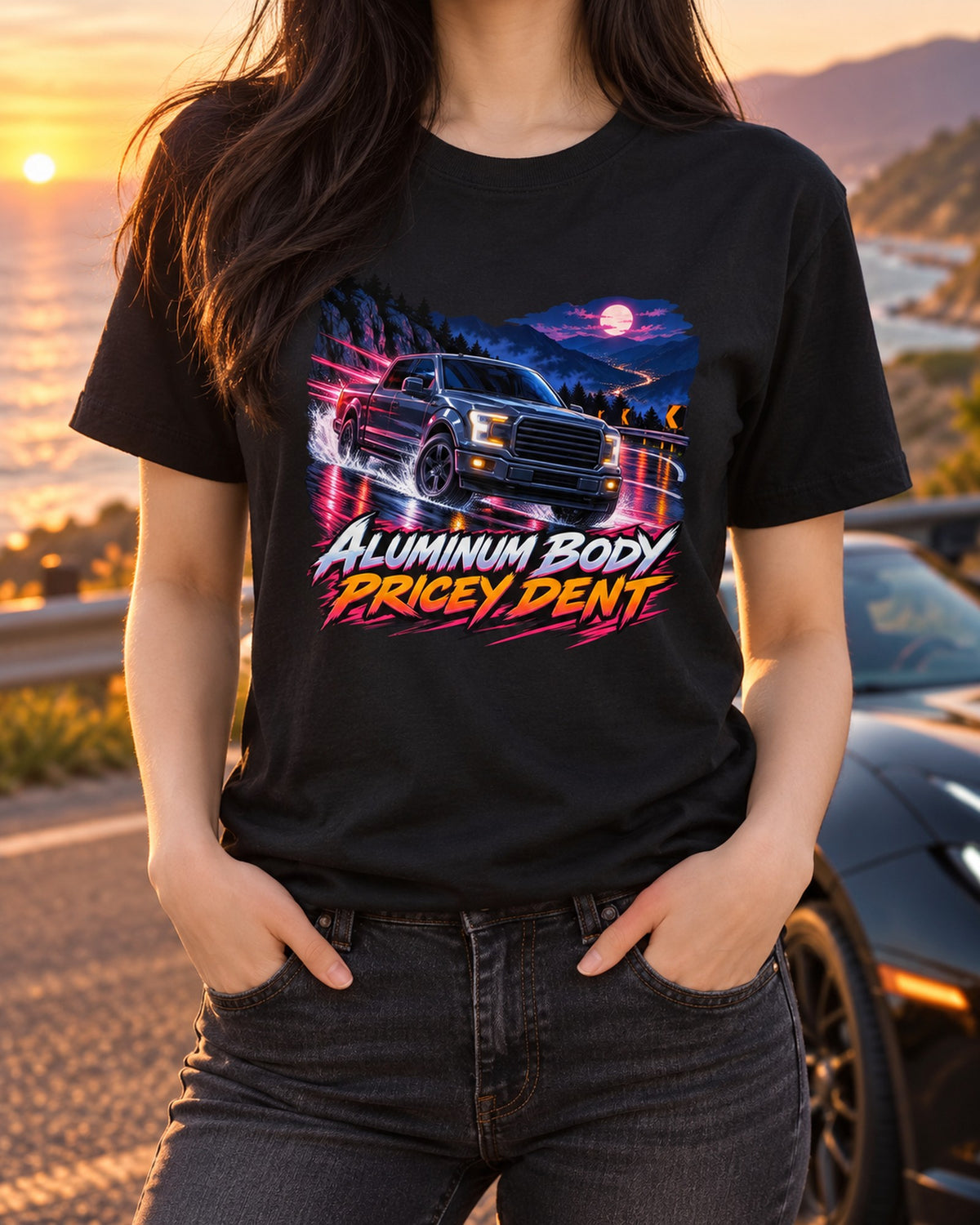 Ford F-150 P552 Cel-Shaded Mountain Pass Night Shirt T-Shirt Black worn hero