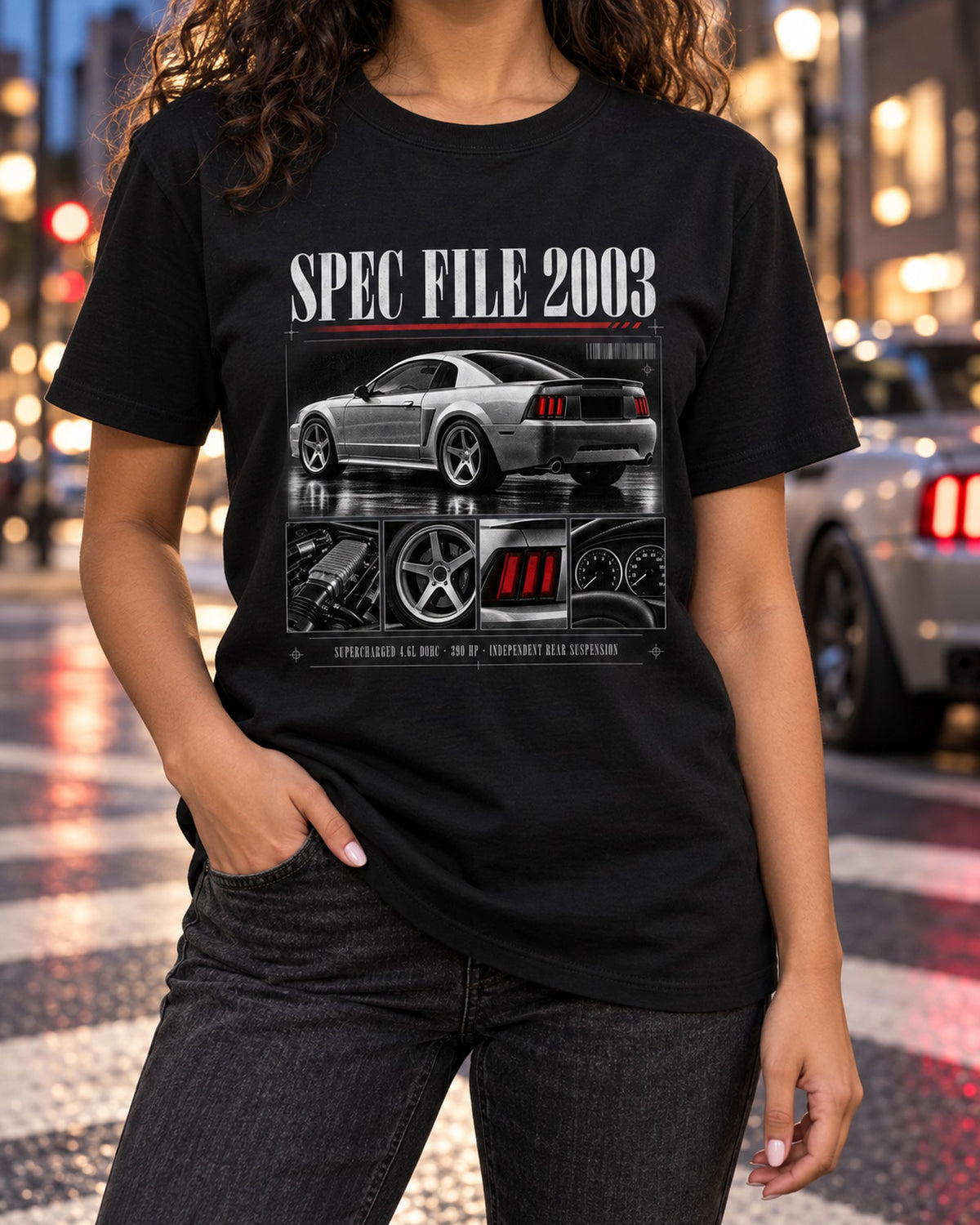 Ford Mustang SVT Cobra New Edge Spec File Shirt, 2003-04 T-Shirt Black worn hero