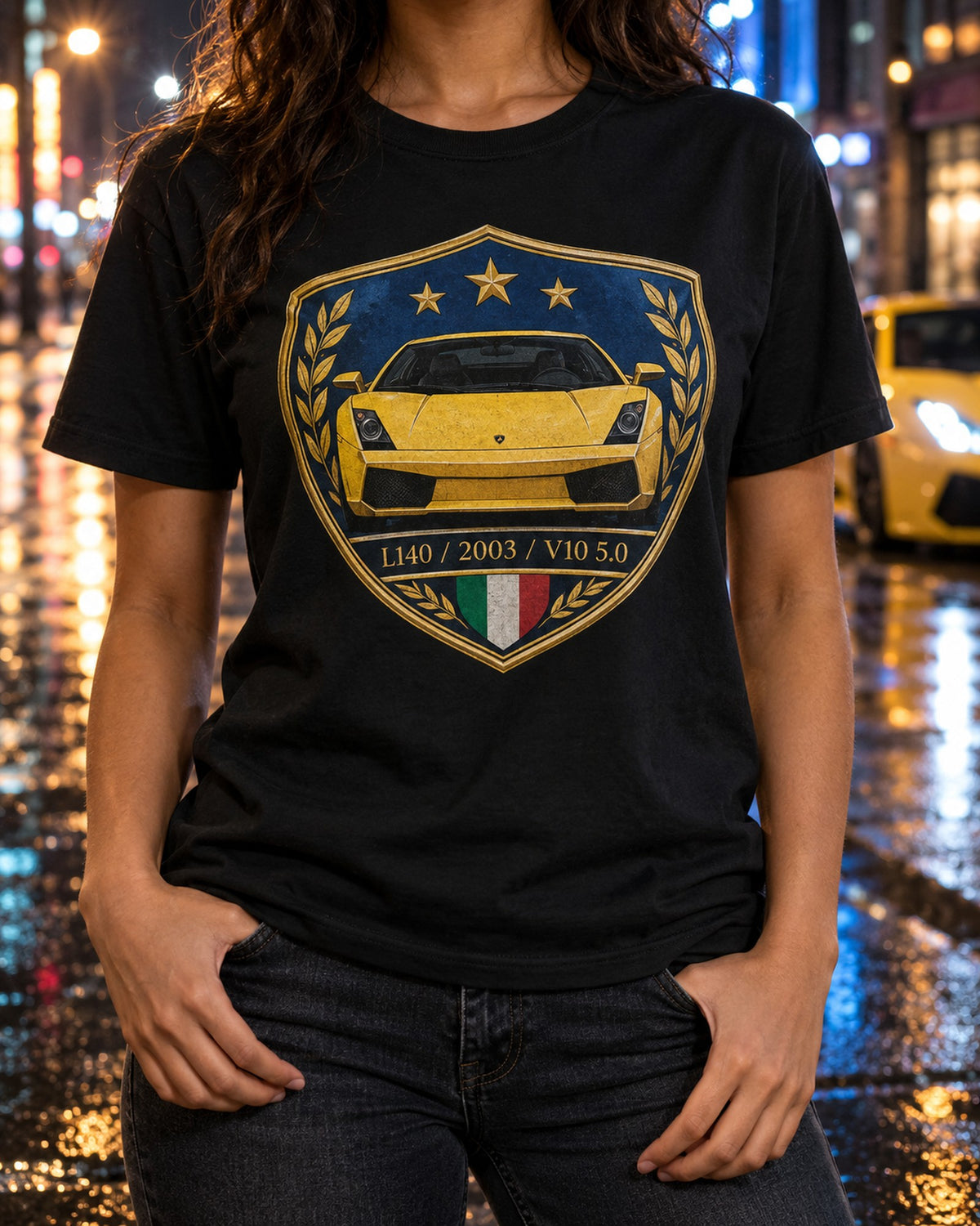 Gallardo L140 V10 Crest Tee, 2003 Car Guy Shirt T-Shirt Black worn hero