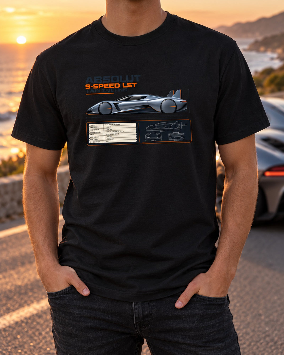 Koenigsegg Jesko Absolut Side Profile Spec Poster Shirt T-Shirt Black worn hero