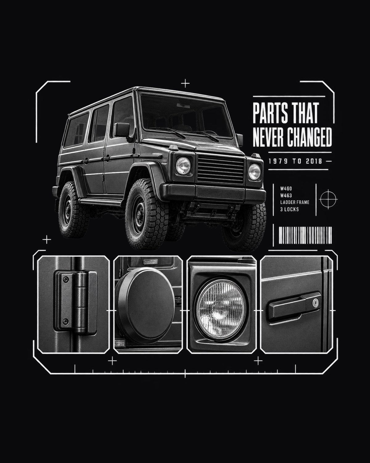 Mercedes G-Class W463 Parts That Never Changed Dossier Tee design only