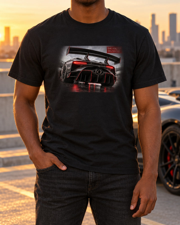 Senna Swan-Neck Rear Wing Macro Shirt, McLaren Car Gift T-Shirt Black worn hero