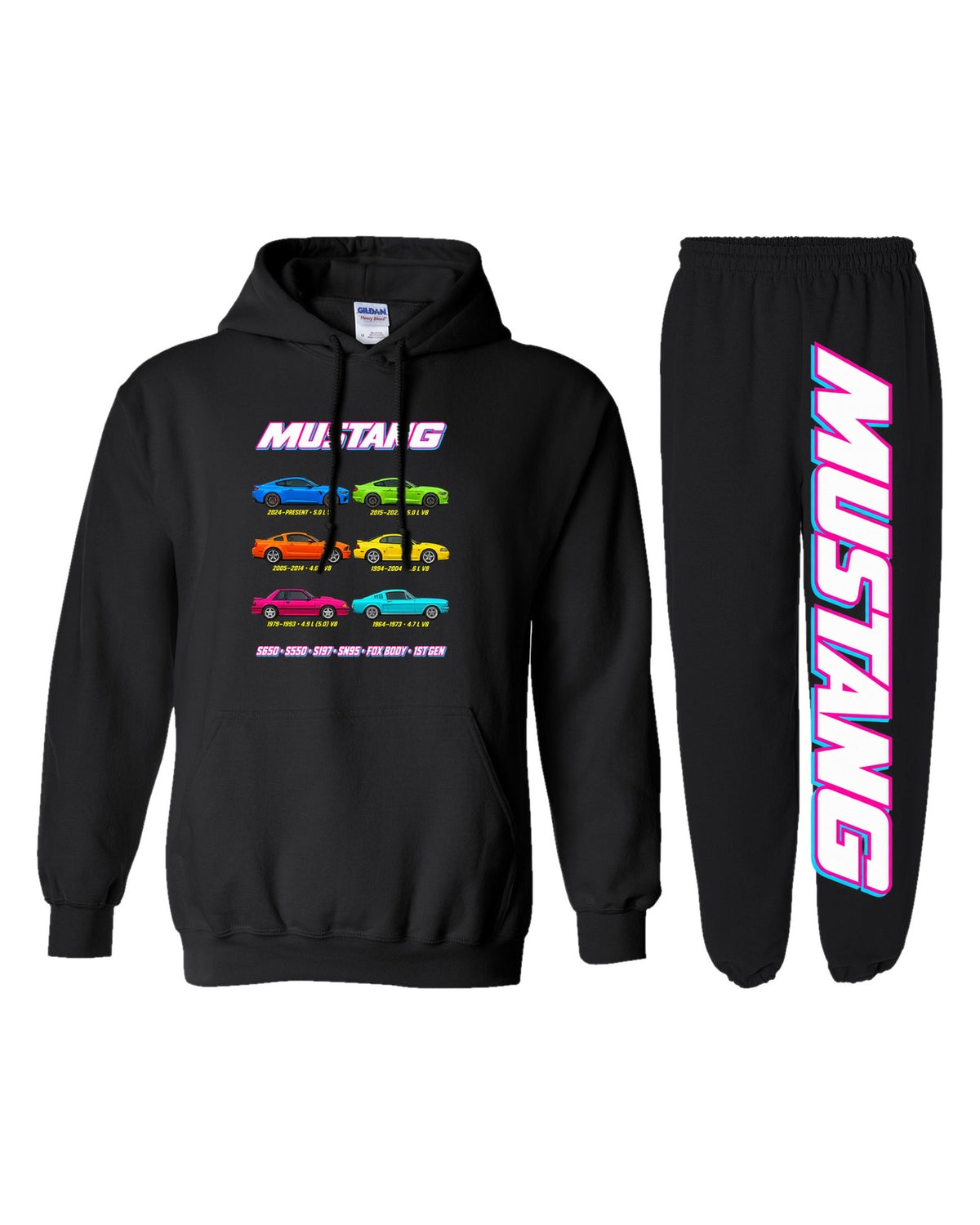 Ford Mustang Evolution Hoodie + Jogger Set black hoodie and sweatpants