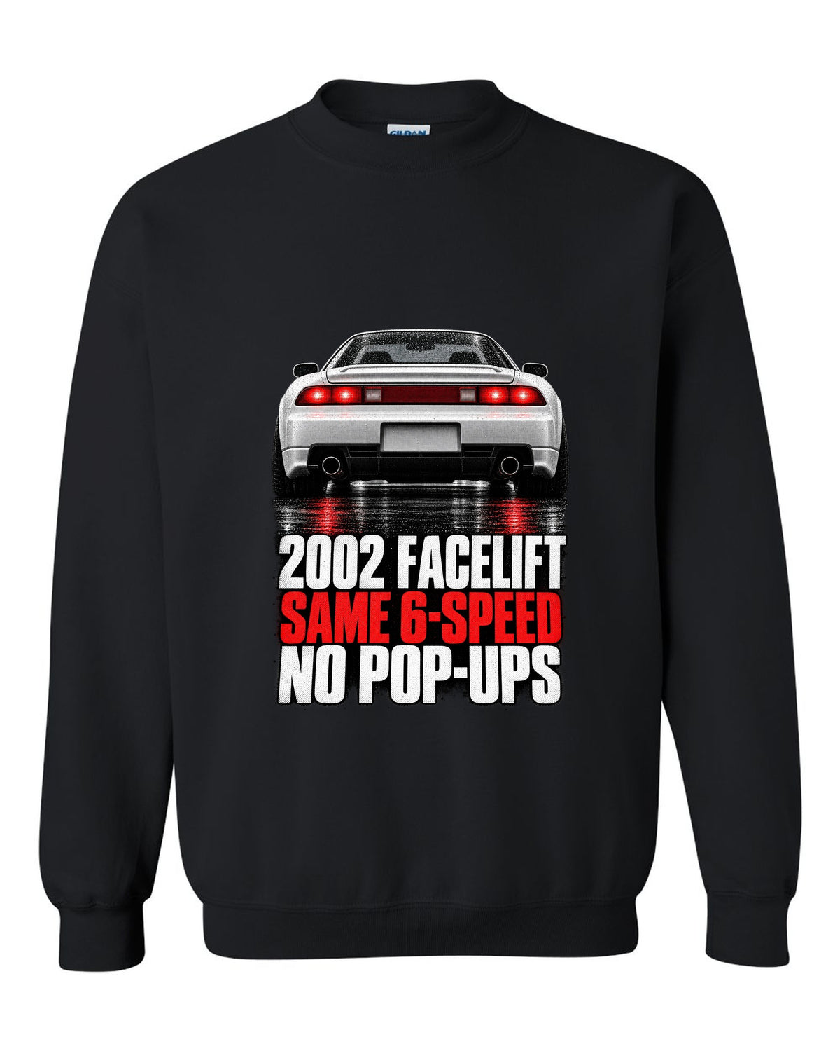 Honda NSX NA2 taillight detail design with 2002 facelift same 6-speed no pop-ups text black crewneck front view with the design