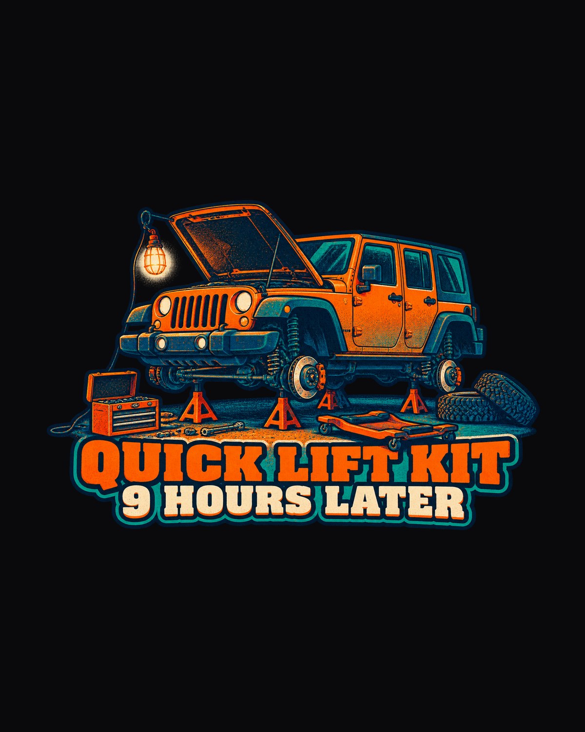 Jeep Wrangler JKU Quick Lift Kit Riso Print Tee, Jeep Gift design only