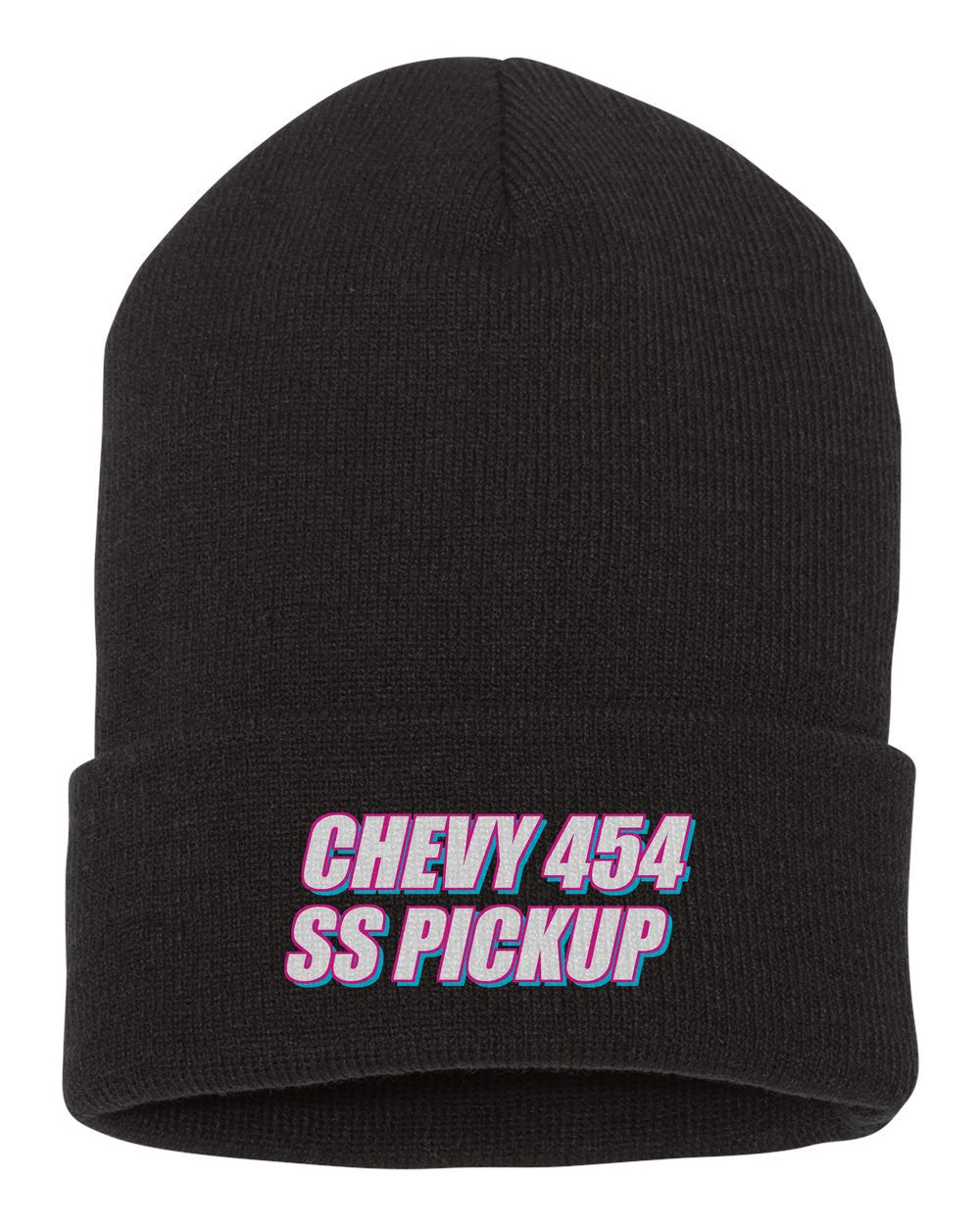 Chevy 454 Ss Pickup black beanie front view with car name