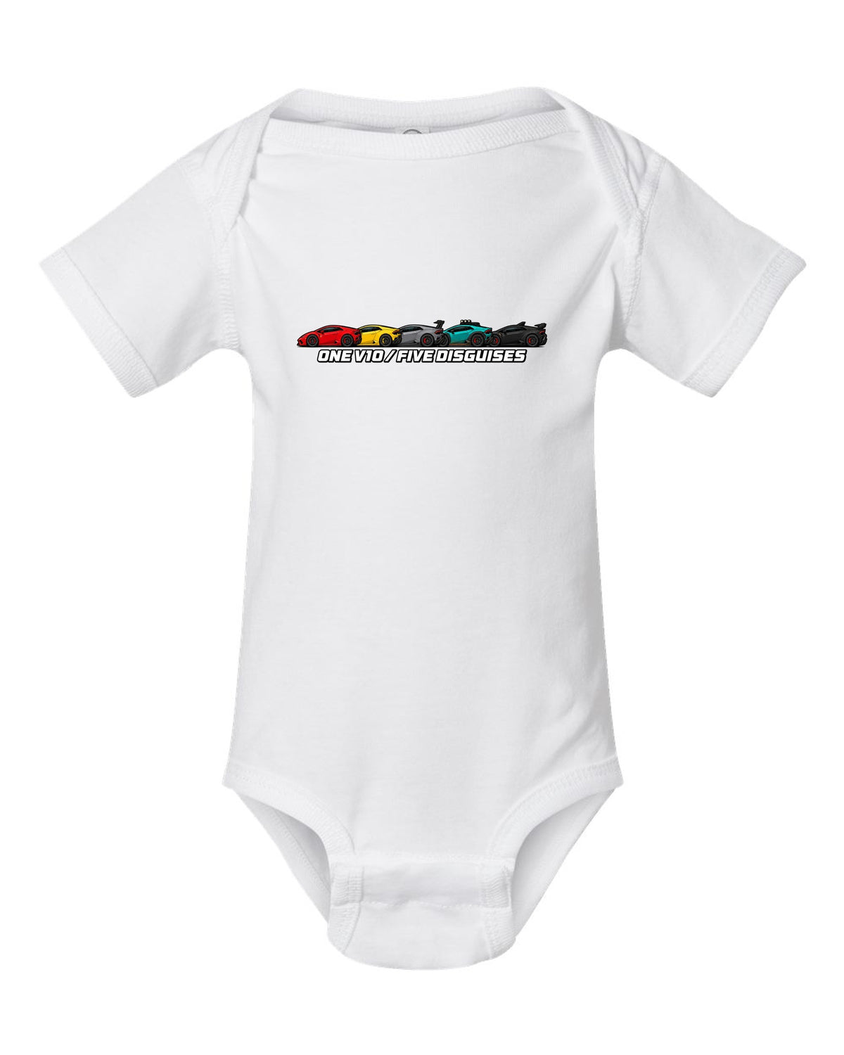 Lamborghini Huracan LP610-4 Variants Lineup white baby onesie front view with the design