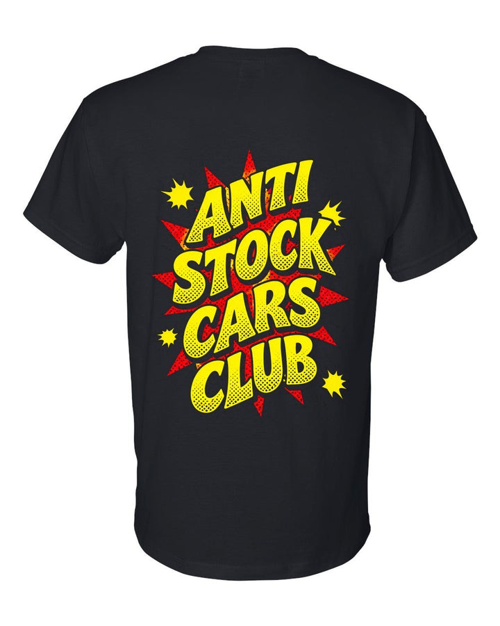 Anti Stock Cars Club Comic Pop Art T-Shirt Black back