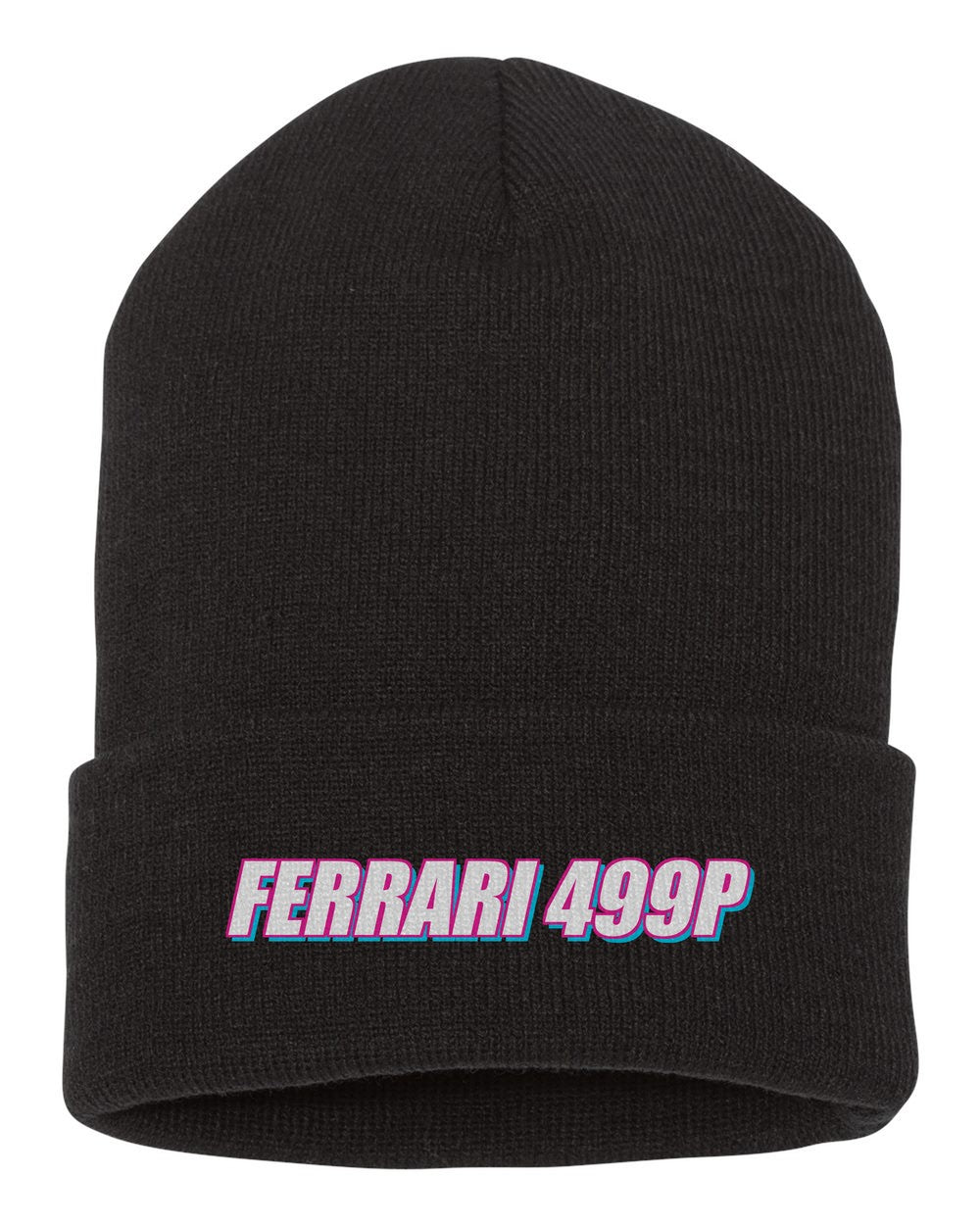 Ferrari 499P black beanie front view with car name