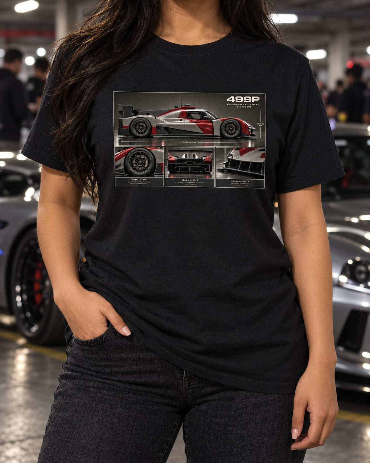 Ferrari 499P Dossier Panels Archive Tee, Back-to-Back Wins T-Shirt Black worn hero