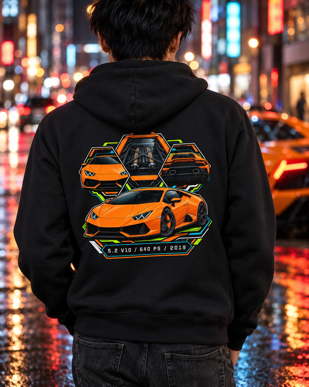 Lamborghini Huracan Evo LP640-4 Spec Plate Shirt, 5.2 V10 Zip Hoodie Black worn hero