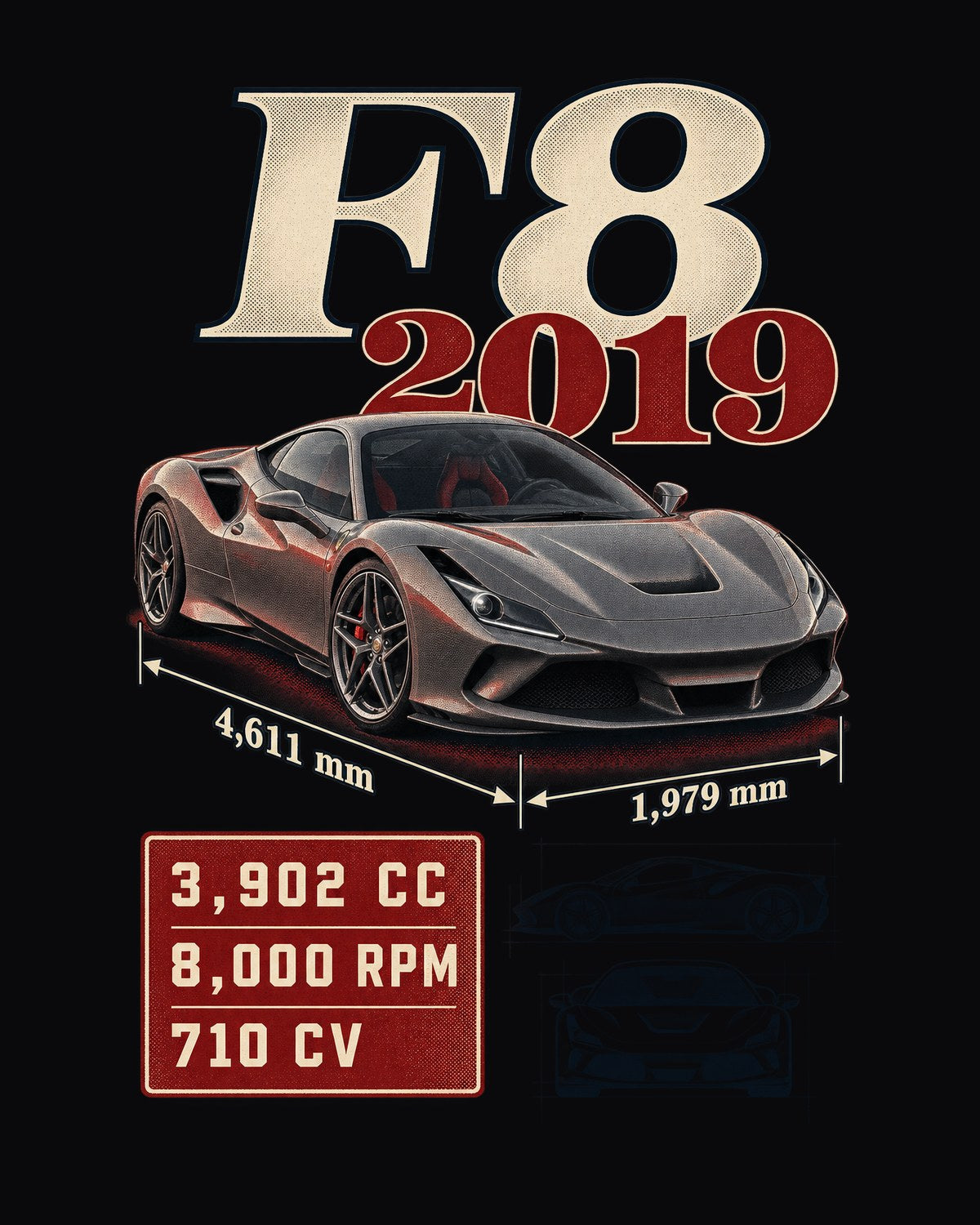 Ferrari F8 Tributo Archive Panel Tee, 3,902 cc 710 CV design only