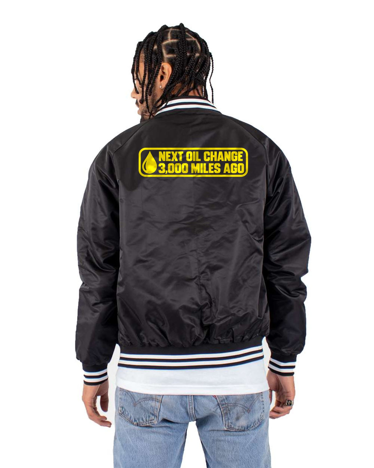 Funny Next Oil Change Shirt for Car Guys Bomber Jacket Black back