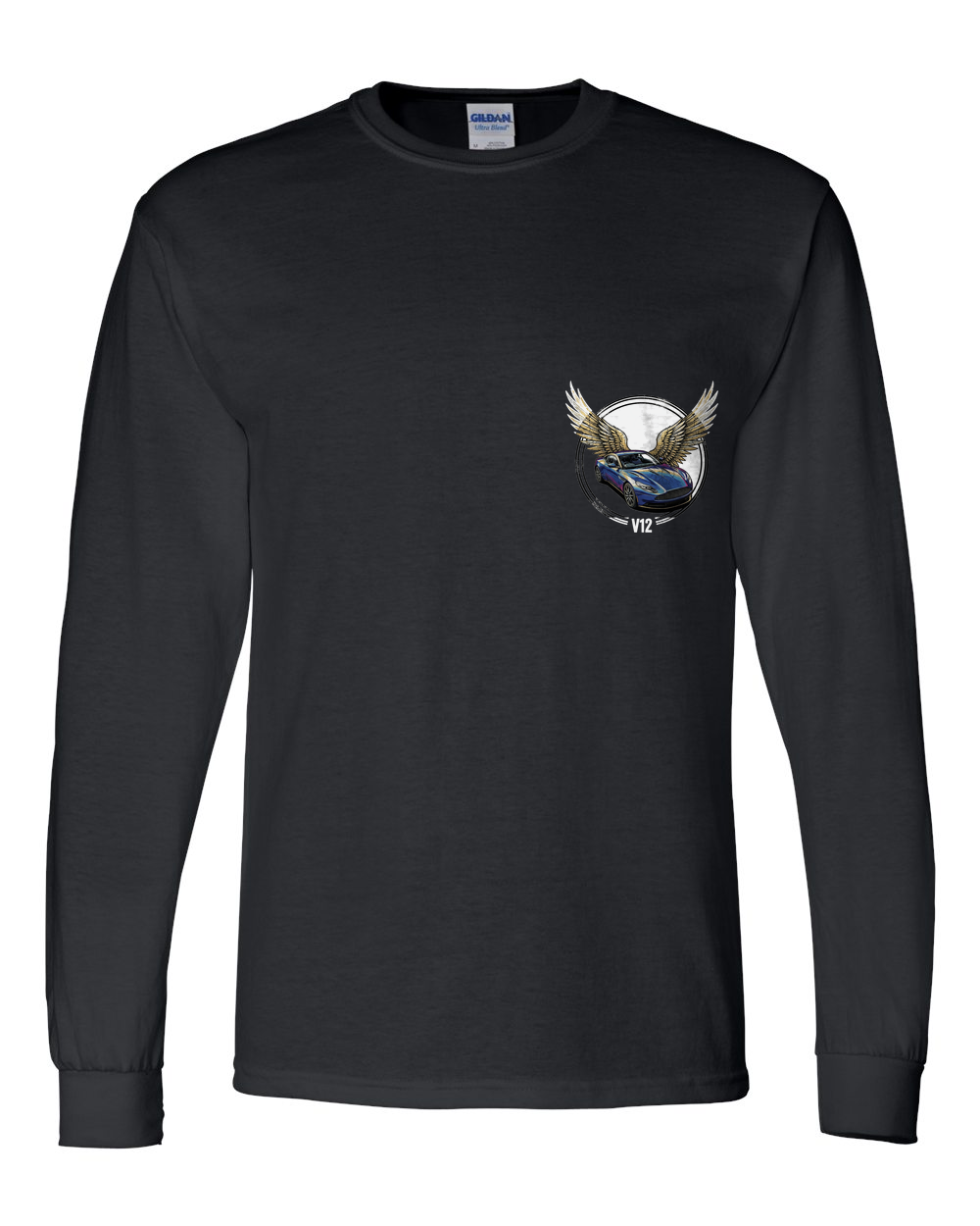 Aston Martin DB11 Wings Long Sleeve T-Shirt — Black front emblem