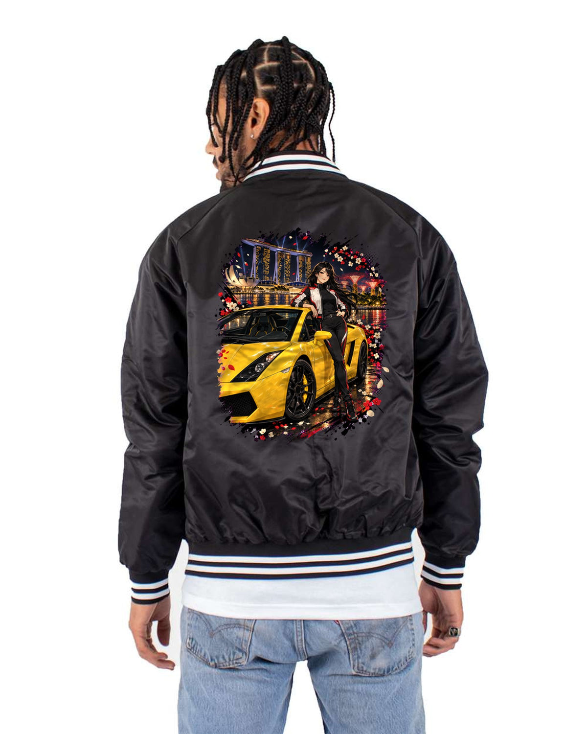 Lamborghini Gallardo Anime Girl Shirt, Hoodie & More Bomber Jacket Black back