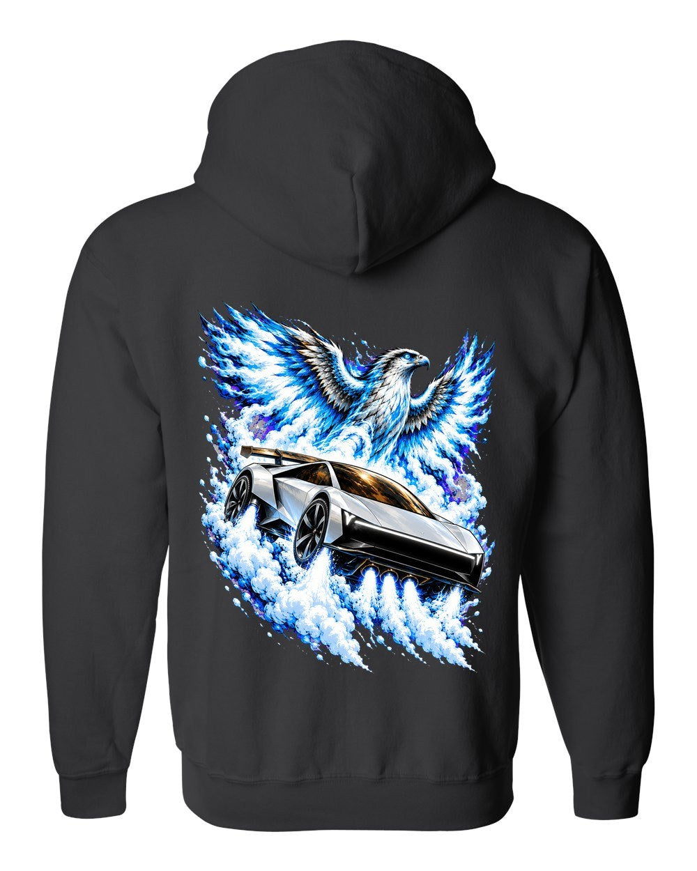 Tesla Roadster Ice Falcon Zip Hoodie Black back