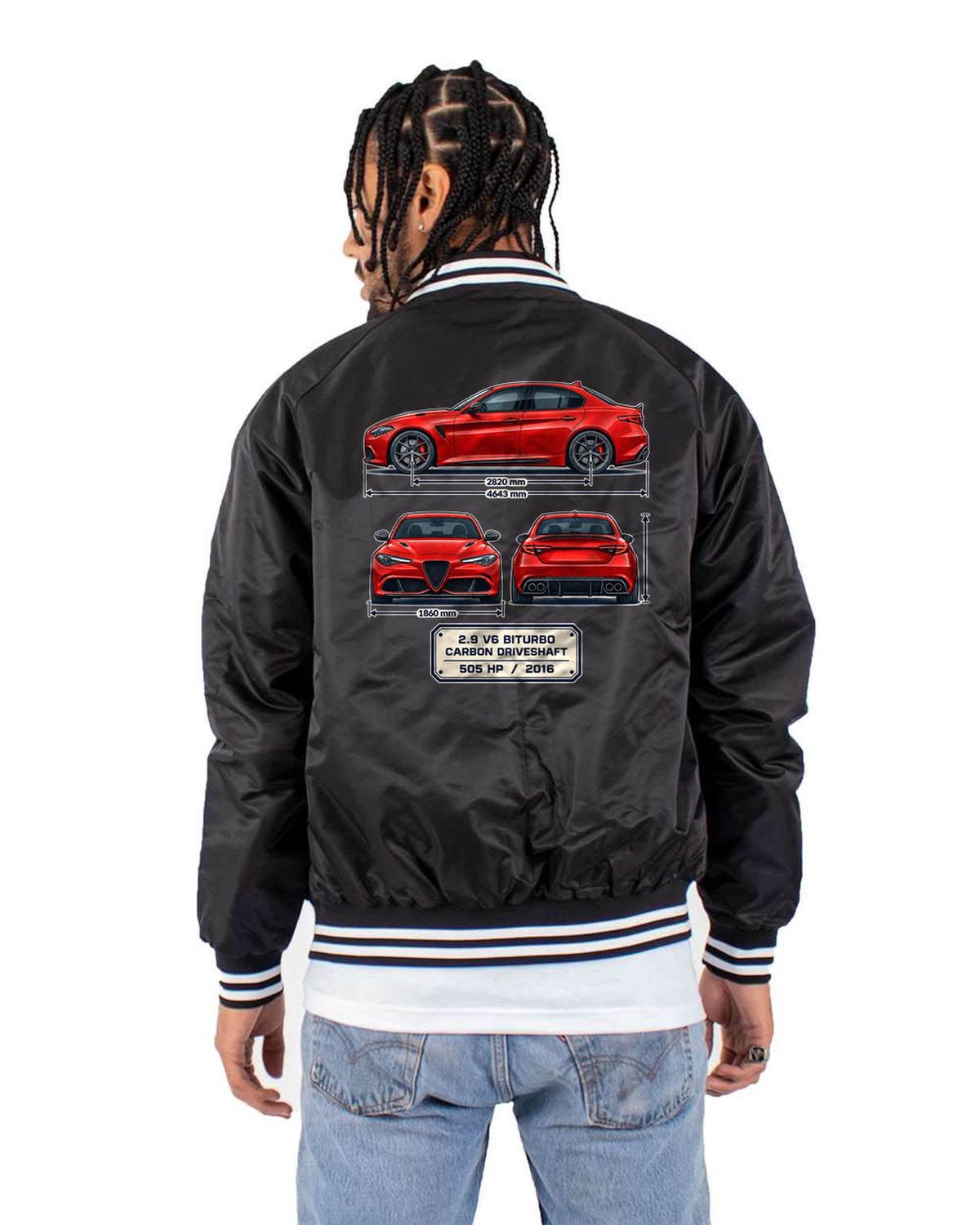 Alfa Romeo Giulia Quadrifoglio 952 Three-View Spec Shirt Bomber Jacket Black back