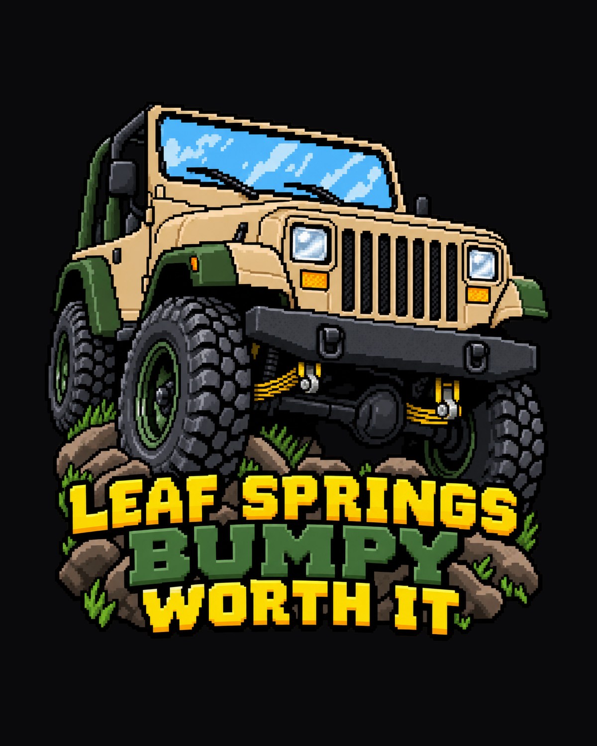 Jeep Wrangler YJ Leaf Spring 16-Bit Pixel Art Tee, Bumpy Worth It design only