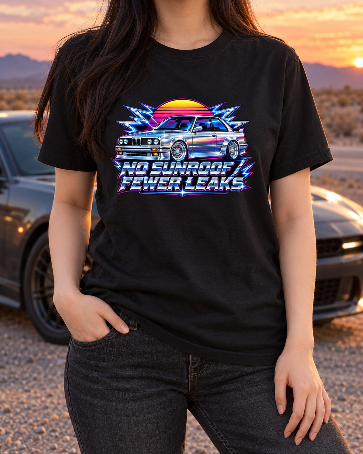 E30 M3 Slicktop Chrome Airbrush Shirt, BMW Car Gift T-Shirt Black worn hero