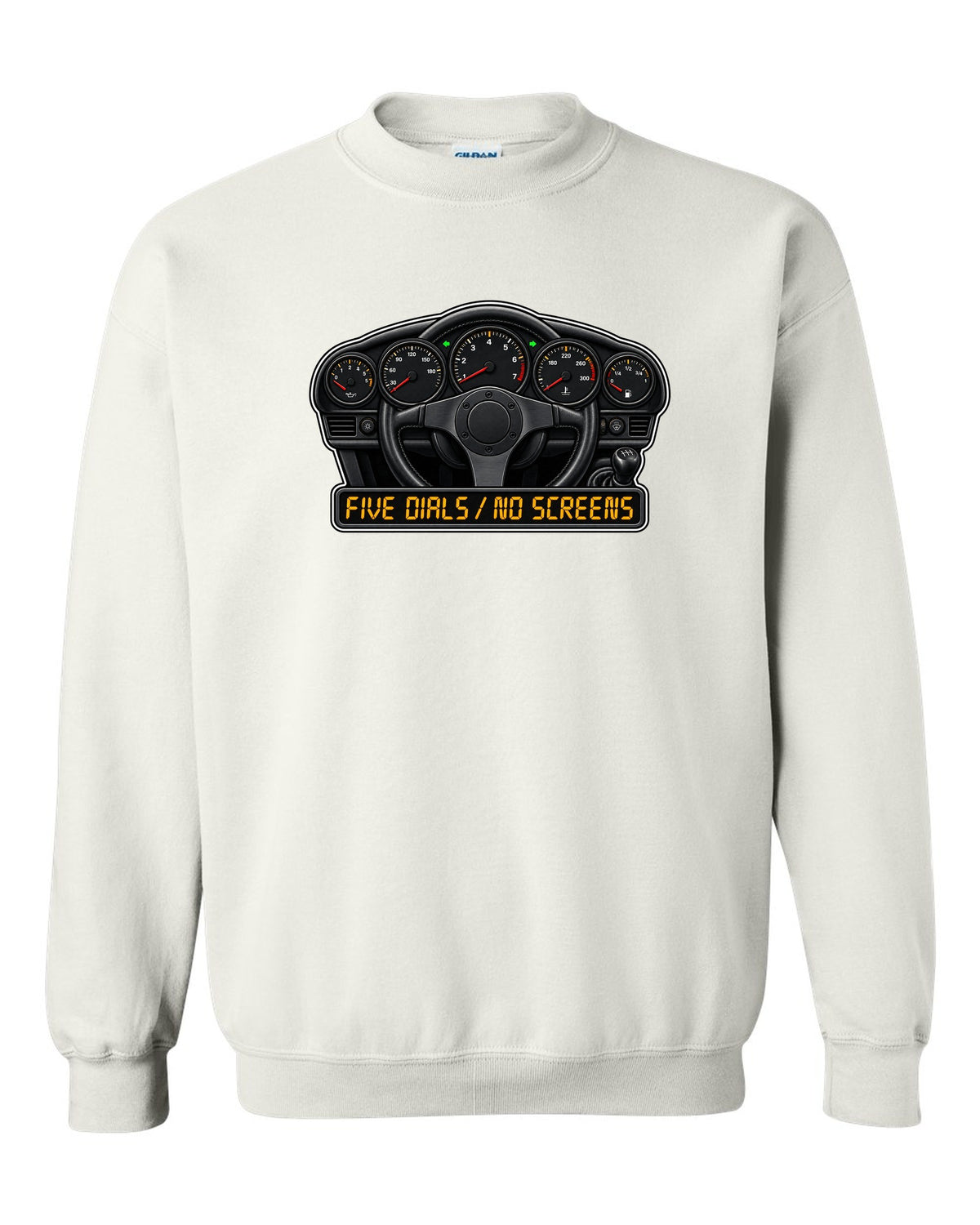 Porsche Cayenne Turbo S 957 sticker-bomb collage design with 550 PS lettering white crewneck front view with the design