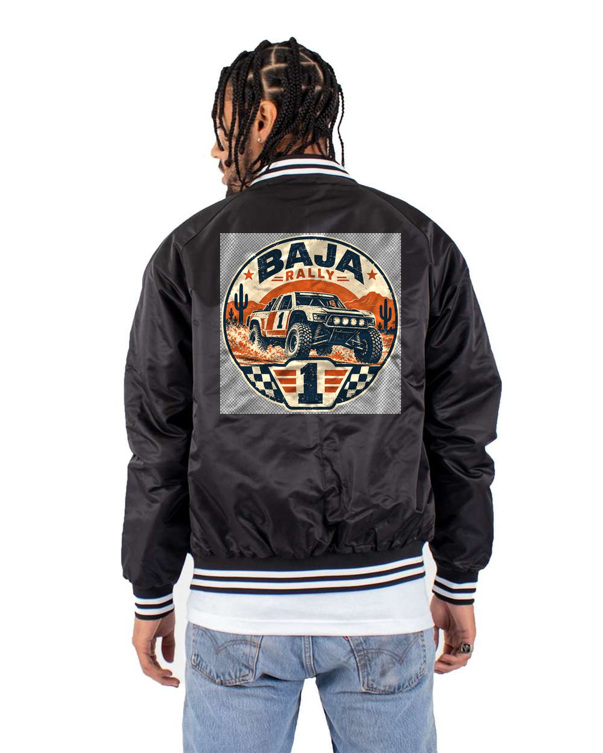 2022 Ford Bronco Off-Road Race Truck Stencil Street Art Tee Bomber Jacket Black back