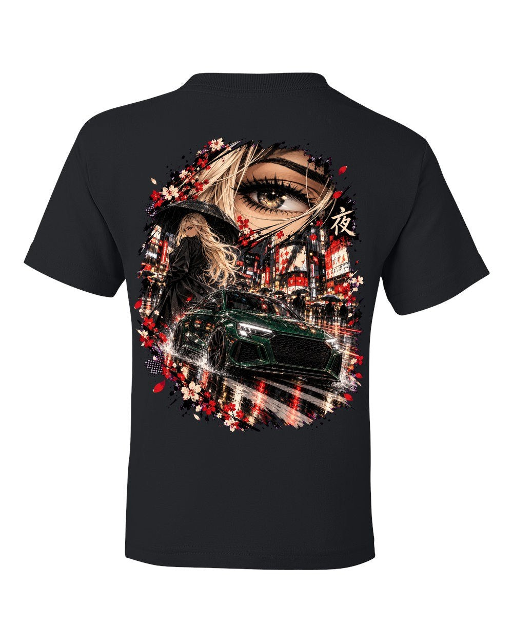 Audi RS3 Anime Girl Kids Tee Black back