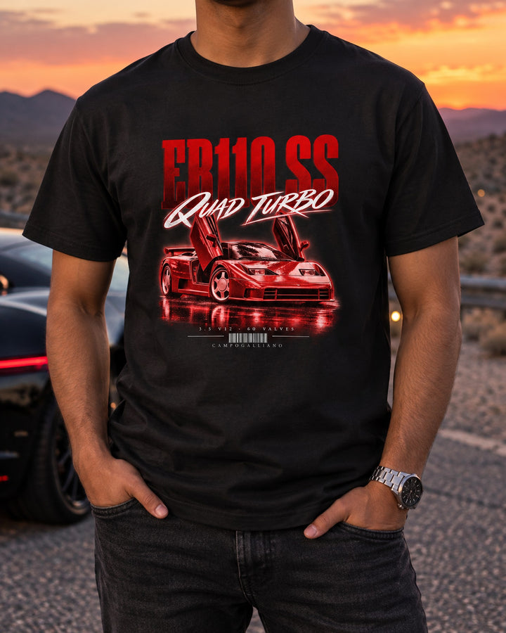 Bugatti EB110 SS 1992 Quad Turbo V12 Street Poster Shirt T-Shirt Black worn hero
