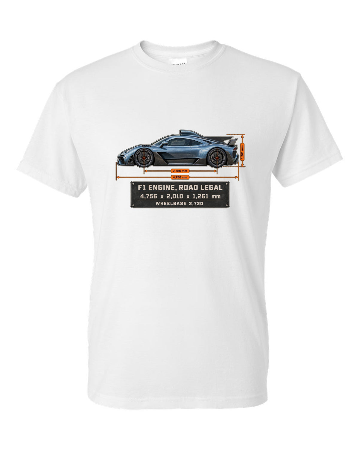 Mercedes-AMG One Dimension Blueprint white t-shirt front view with the design