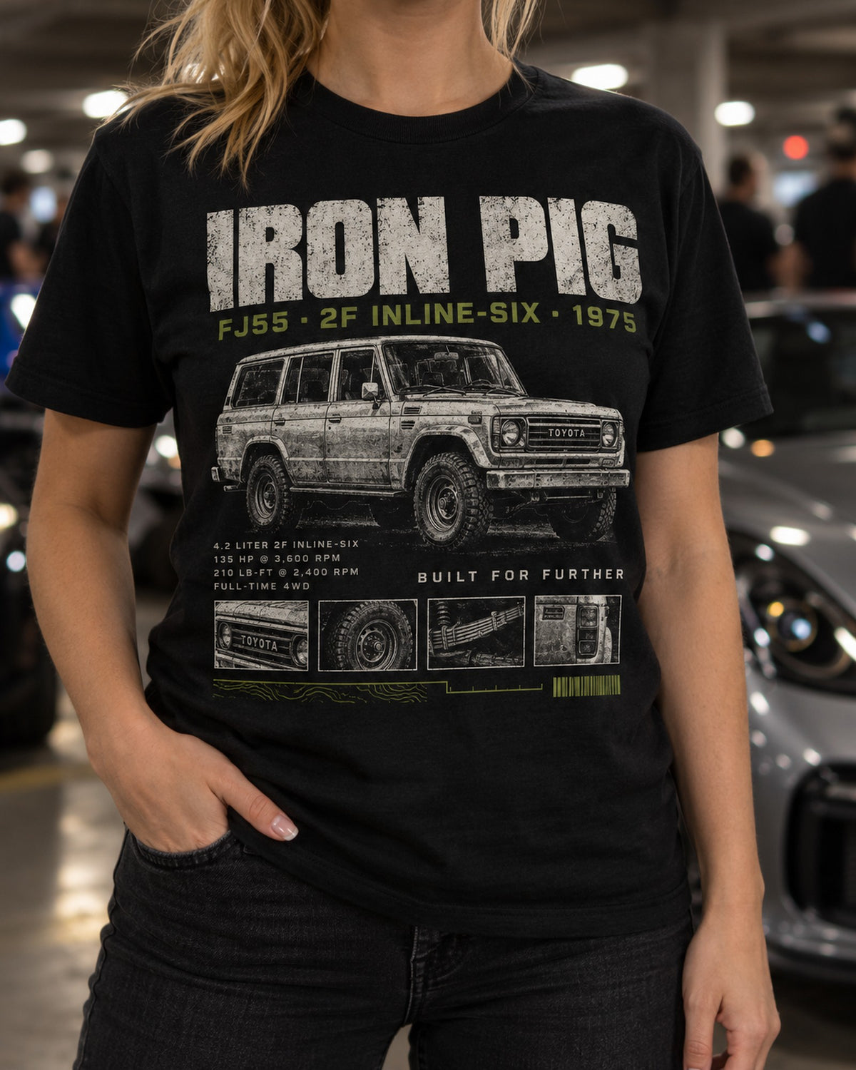 Toyota Land Cruiser FJ55 Iron Pig Dossier Panel Shirt T-Shirt Black worn hero
