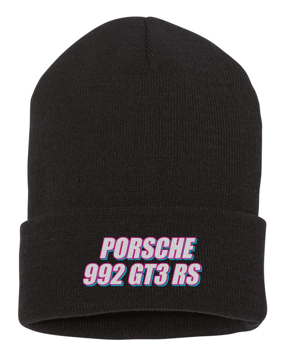 Porsche 992 Gt3 Rs black beanie front view with car name