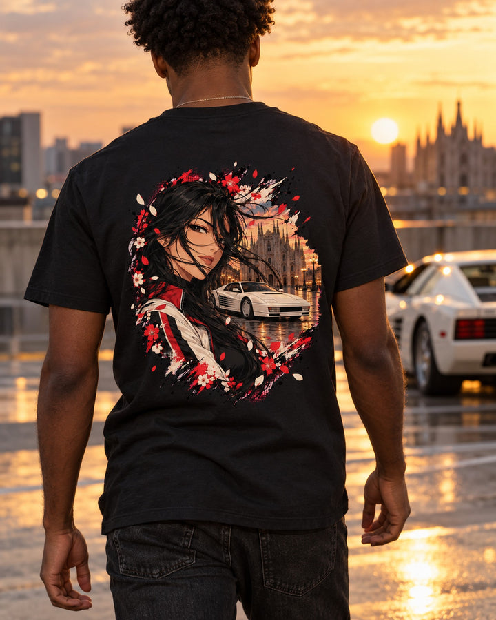 Ferrari Testarossa Anime Girl Shirt, Hoodie & More T-Shirt Black worn hero
