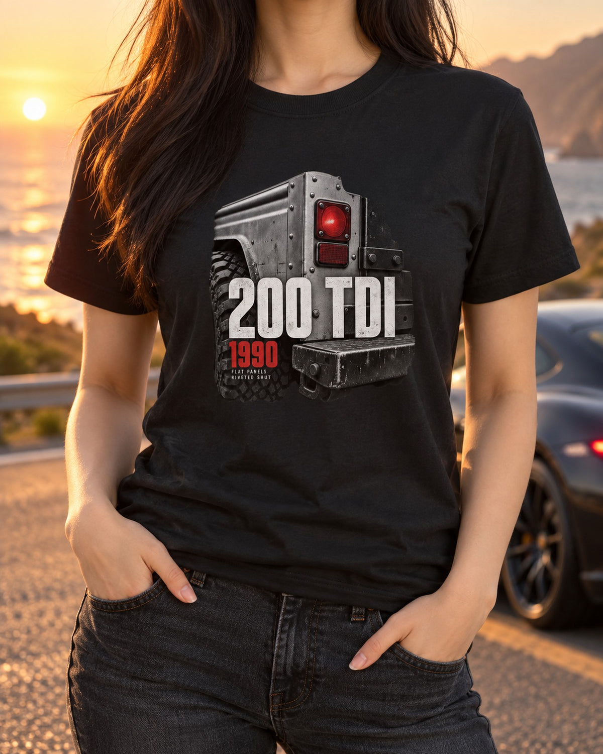 Land Rover Defender 200 Tdi 1990 Taillight Detail Macro Tee T-Shirt Black worn hero