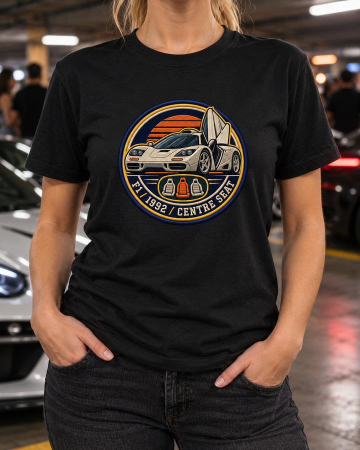McLaren F1 Centre Seat Varsity Crest Tee, 1992 T-Shirt Black worn hero