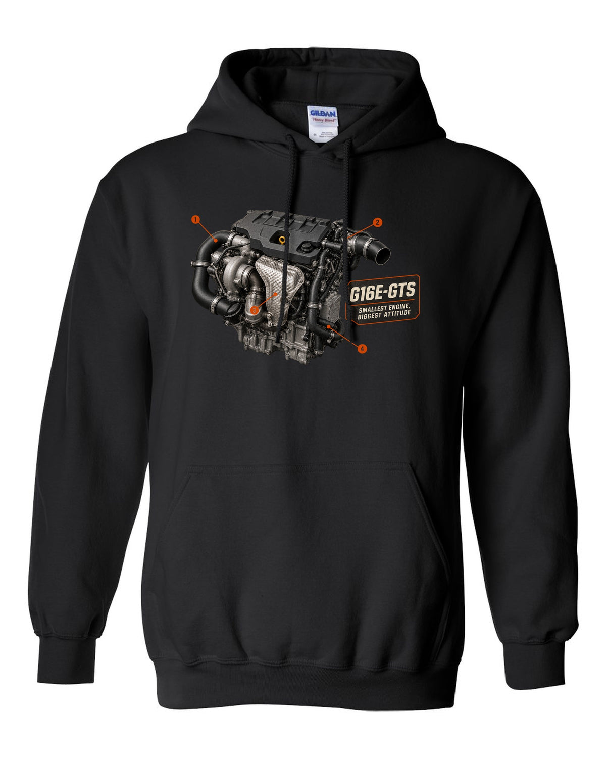 Toyota GR Yaris GR-Four rear three-quarter dossier panel design black pull over hoodie front view with the design