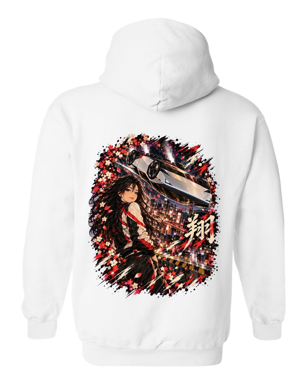 Tesla Roadster Flip Anime Girl Pull Over Hoodie White back