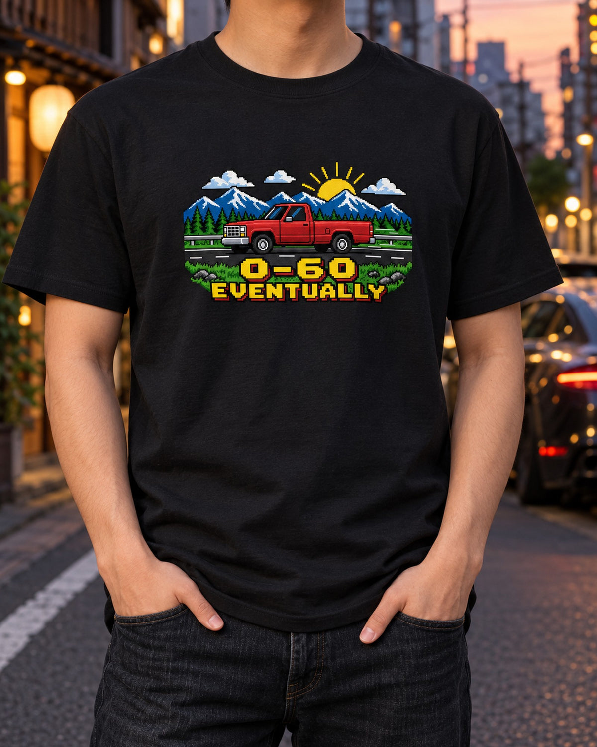 Dodge Ram D250 Cummins Square Body Pixel Art Shirt, 0-60 T-Shirt Black worn hero