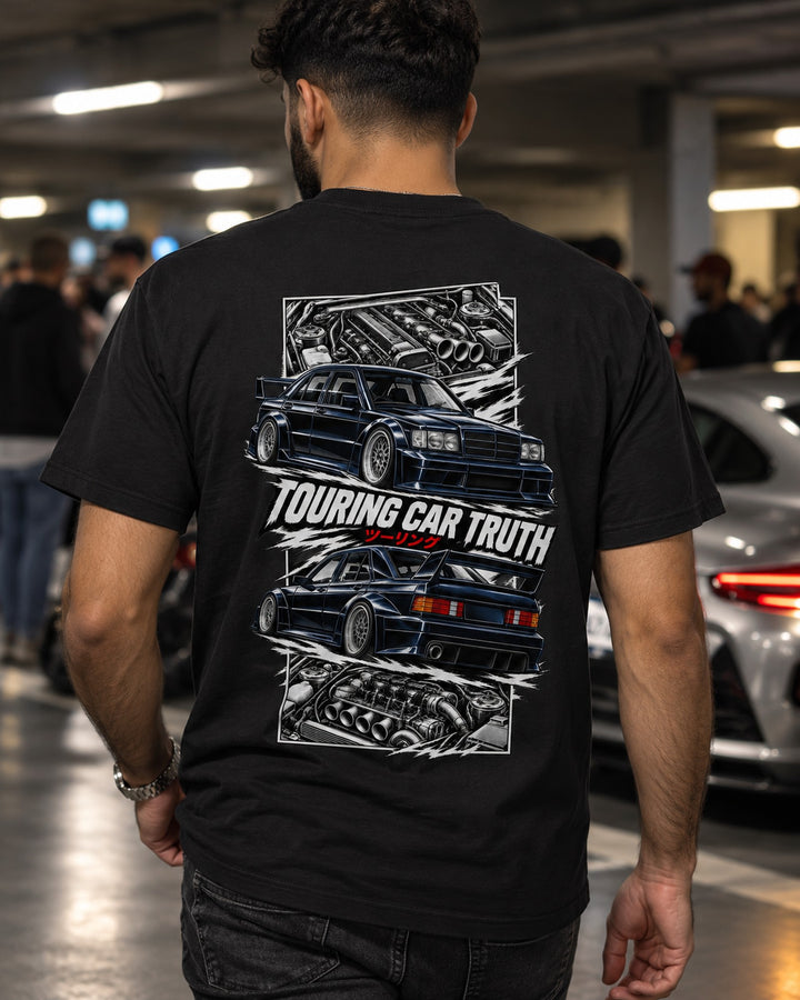 Mercedes 190E Evo Ii Torn Poster Full-Back Graphic Tee T-Shirt Black worn hero