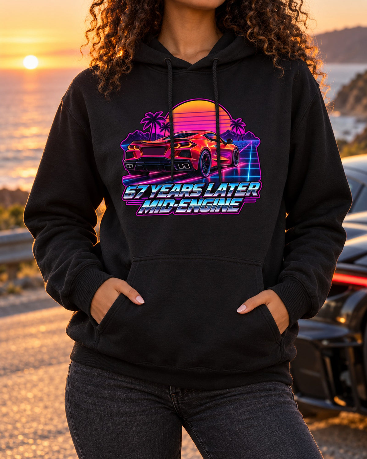Corvette C8 Z06 Data Plate Overhead Spec Sheet Shirt Pull Over Hoodie Black worn hero