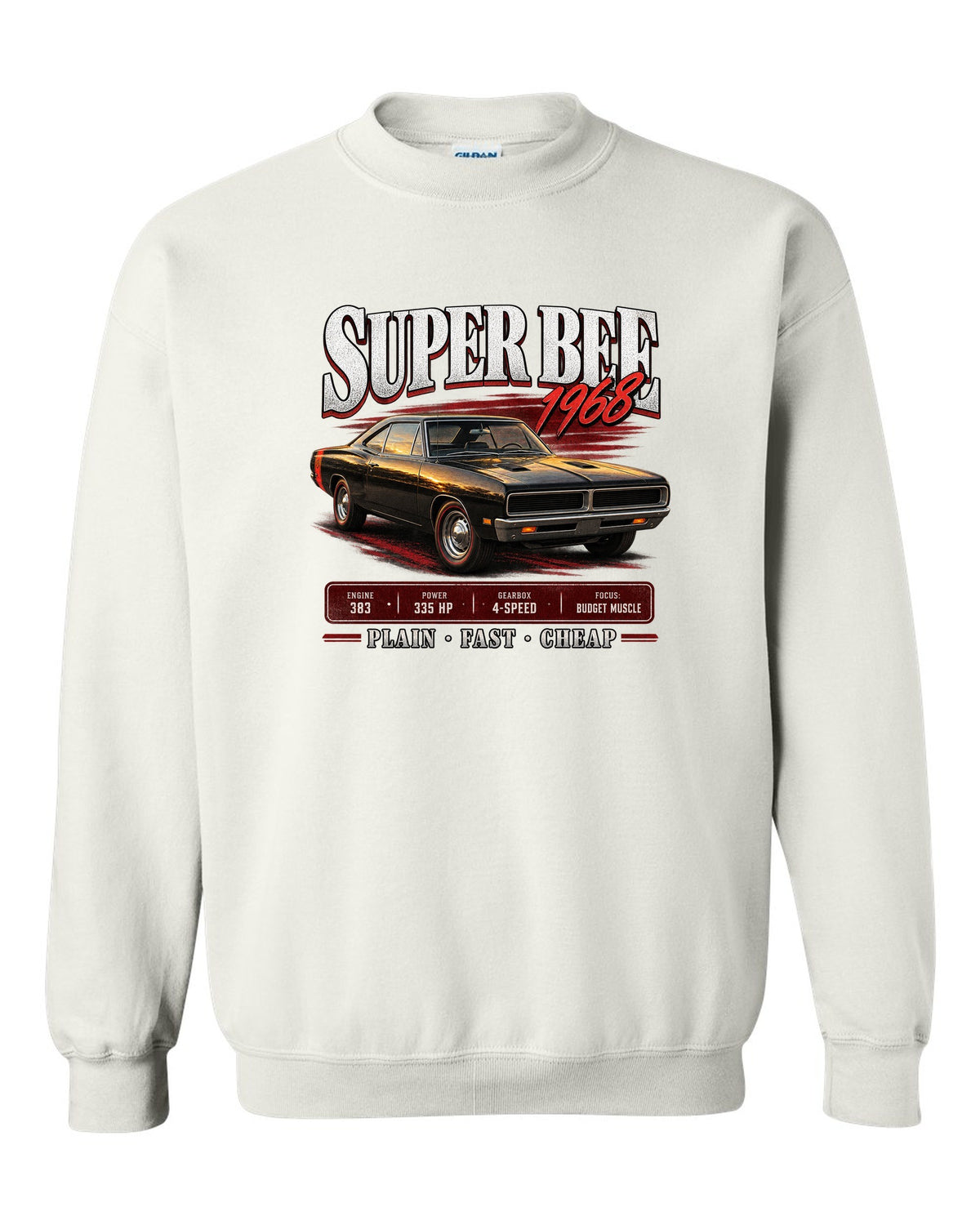 1968 Dodge Coronet Super Bee B-body coupe archive panel print white crewneck front view with the design