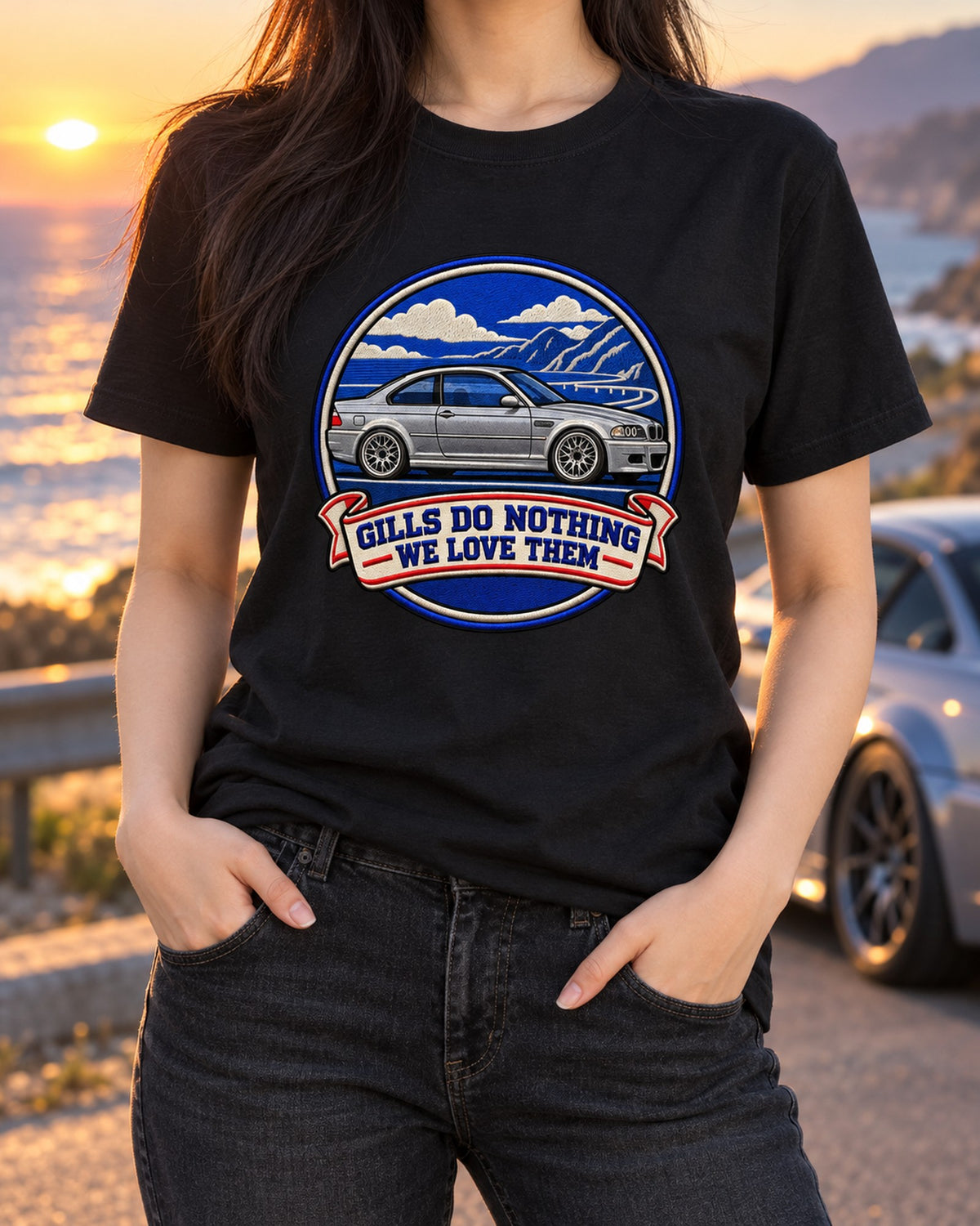 BMW E46 M3 Gill Crest Shirt, Fender Vent Joke Tee T-Shirt Black worn hero