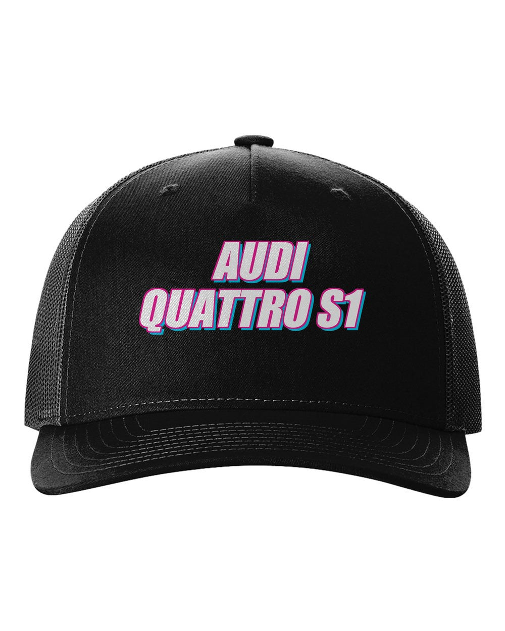black hat front view with car name
