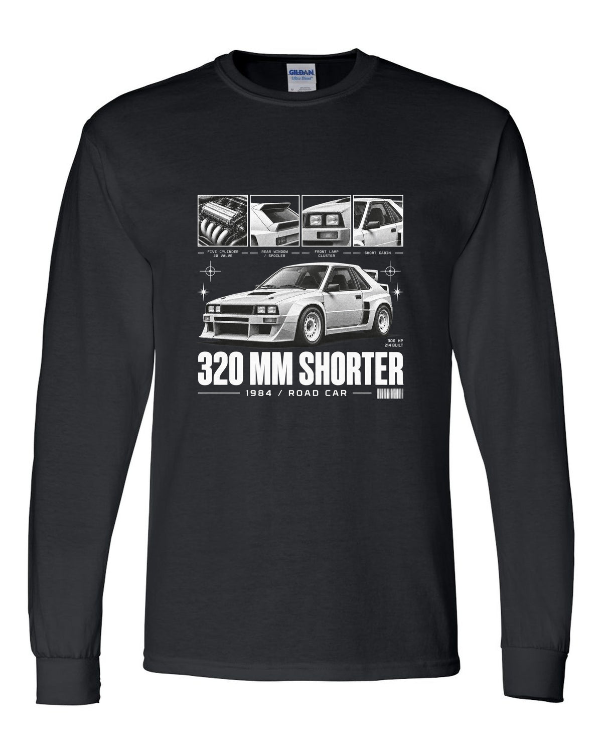 Audi Sport Quattro SWB 1984 Dossier black long sleeve front view with the design