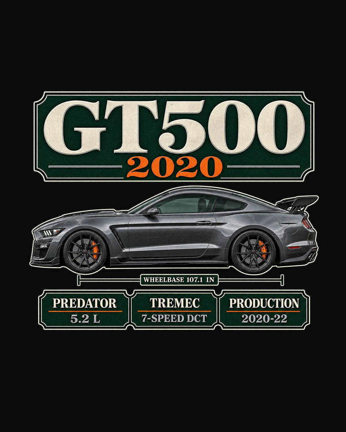 Ford GT500 S550 2020 Archive Panel Shirt, Mustang Car Gift design only