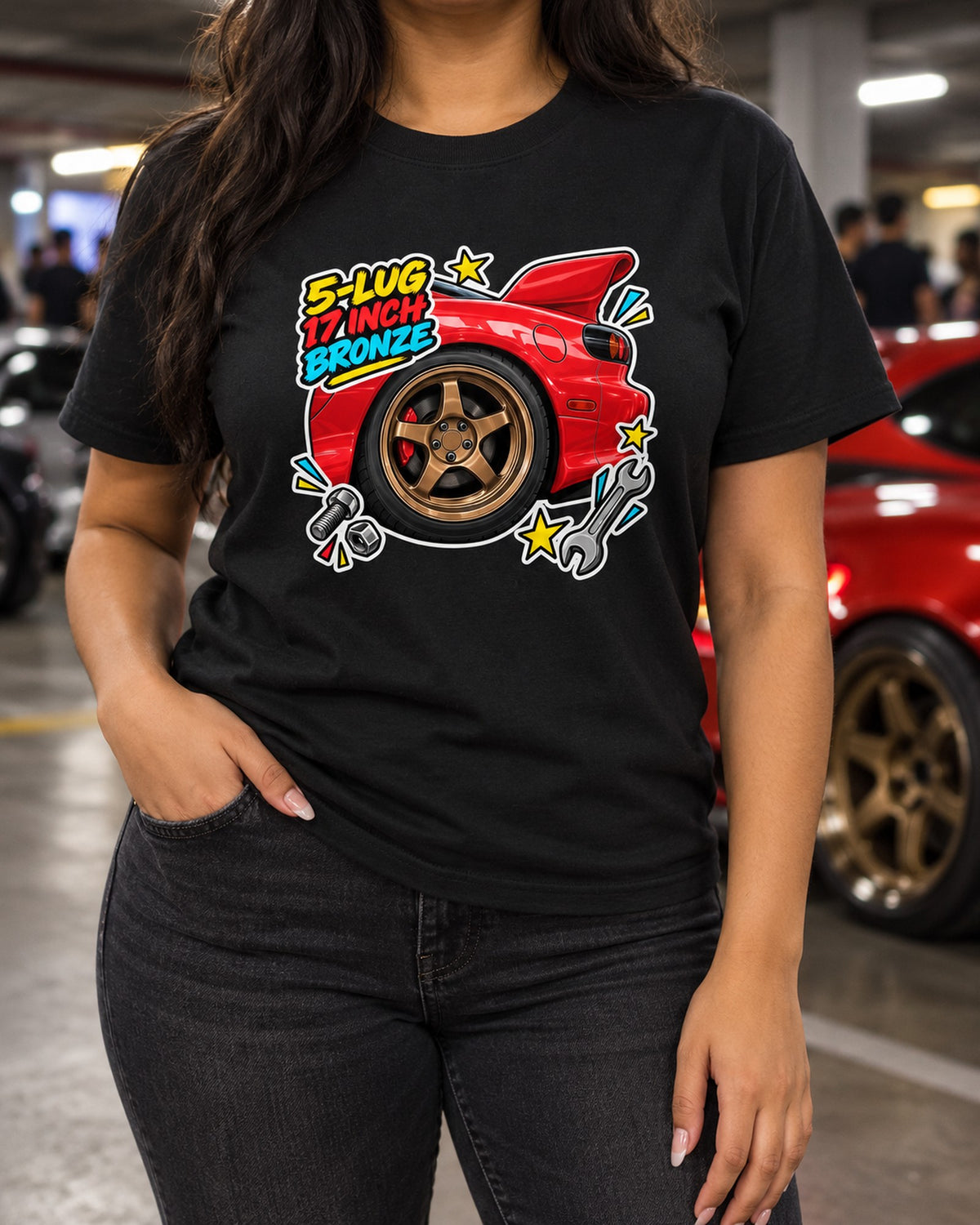 Mazda MX-5 ND RF Watercolour Wet Road Night Shirt T-Shirt Black worn hero
