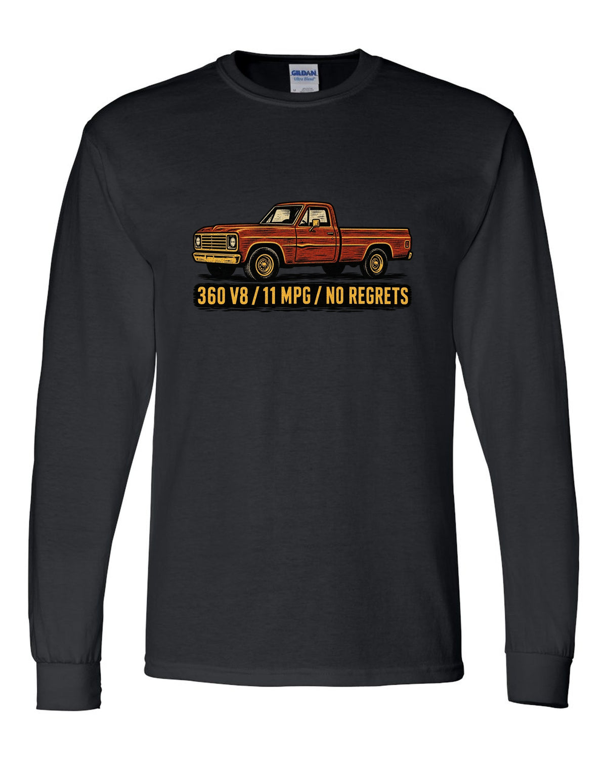 Dent-Side Ford F-150 1973-79 Crease Linocut black long sleeve front view with the design